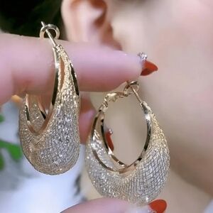Gold-Tone Textured Crescent Hoop Earrings